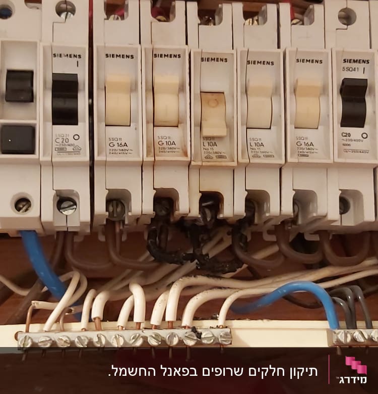 לוח חשמל עם מפסקים וחוטים צבעוניים